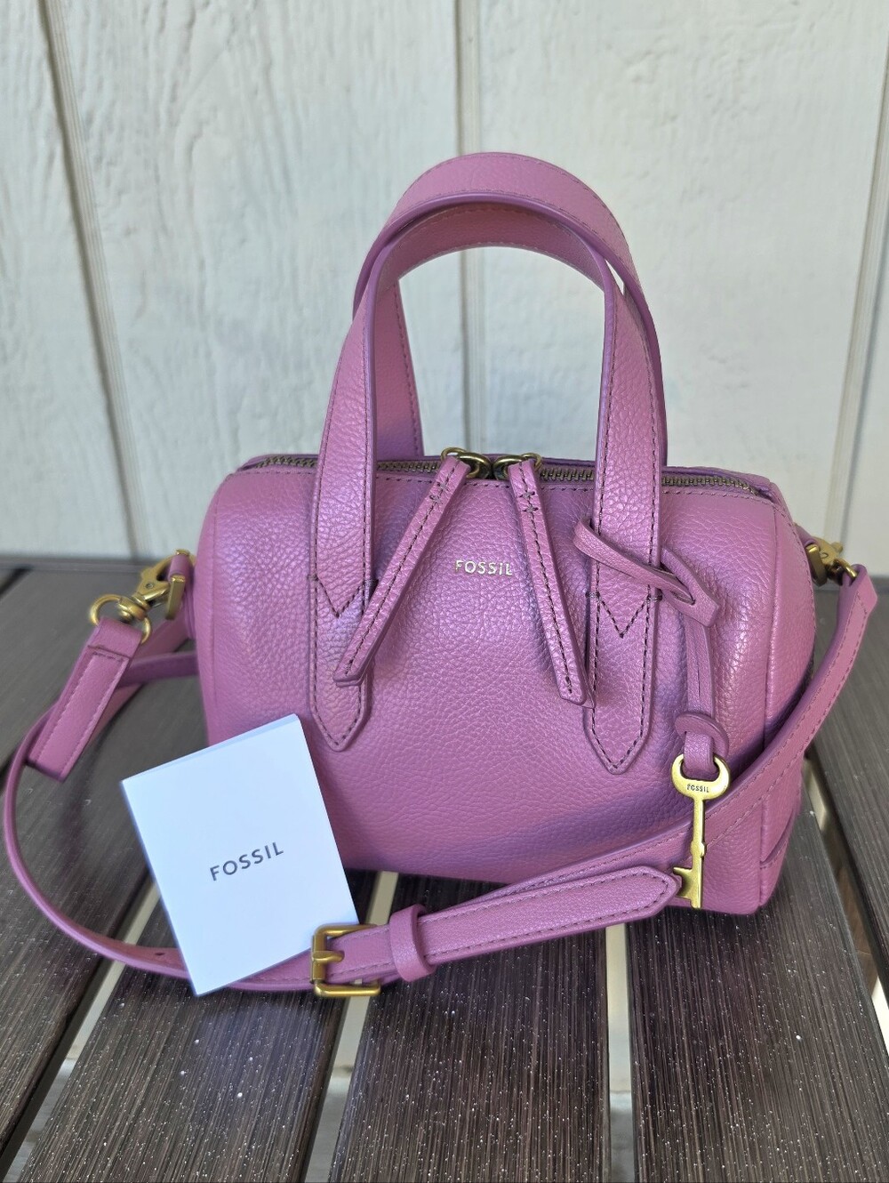 Fossil Sydney Pebbled Leather Mini Satchel Mauve